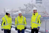 The completion time records the opening of Germany's first liquefied natural gas 